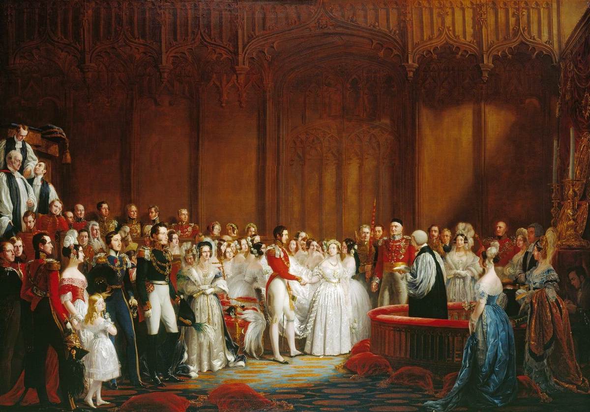 Casamento da Rainha Vitória com o Príncipe Albert em 1840 por Sir. George Hayter.