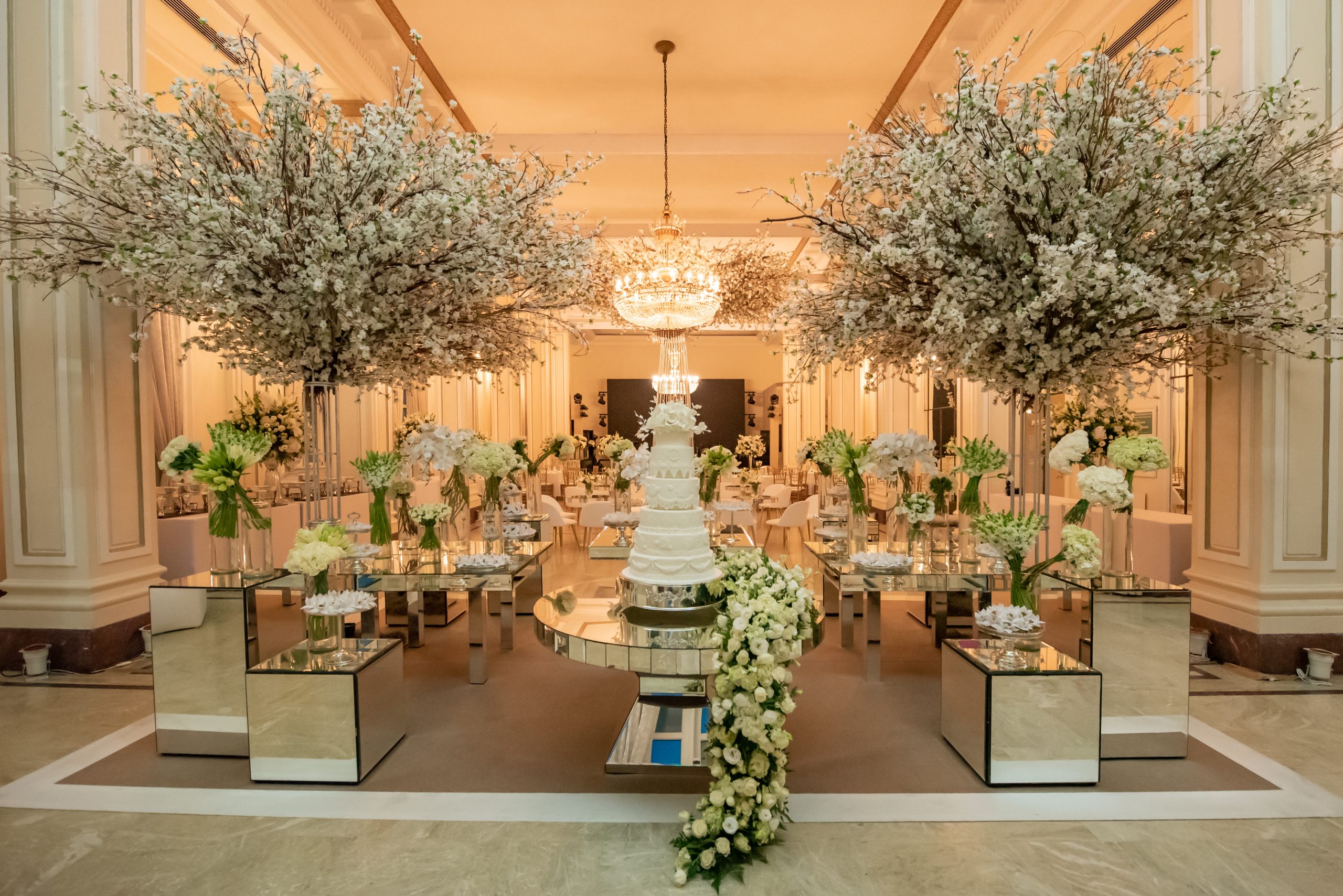 Decoração para recepção de convidados durante casamento no Belmond Copacabana Palace 